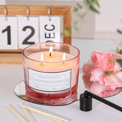 CONNOO 6 Pack 16oz Pink Wide Mouth Glass Candle Jars | Come with Metal Lids Sticky Warning Labels and a Candle Wick Kit for Candle Making- Dishwasher Safe - color: 6 Pack-Shiny Pink