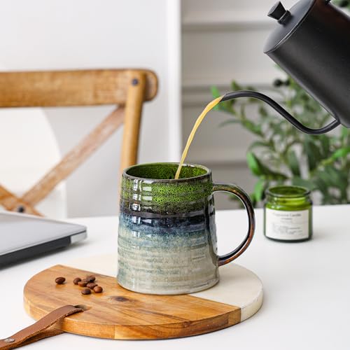 Mkour 23oz Extra Large Ceramic Coffee Mugs, Handmade Cup, Big Tea Cups with Large Handle for Office and Home, Microwave and Dishwasher Safe (Light Green) - color: Light Green