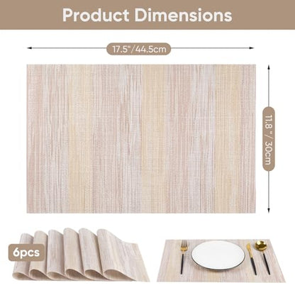 Beige Woven Placemats Set of 6 – Heat Resistant, Waterproof & Easy to Clean – Durable Synthetic Dining Table Mats for Kitchen, Restaurant & Outdoor Use - color: Beige
