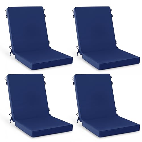 Summsun High Back Patio Chair Cushions 20 x 20 Inch, Navy, Set of 4 | High-Resilience Foam, Non-Slip Bottom, Water Resistant, Removable Cover, Hidden Zipper, Fit for Garden, Lawn, Patio Furniture - color: Navy
