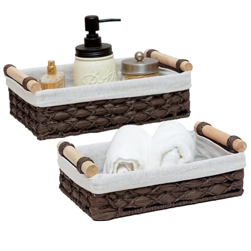 Storage Basket for Bathroom Organizer Baskets for Shelves Organizing | Toilet Paper Storage Basket for Bathroom Bedroom Home Farmhouse Decor,Set of 2,Brown - color: Dark-Brown
