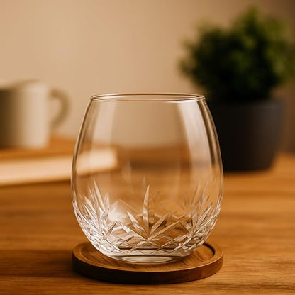 SHOSHIN Hand-Cut Stemless Wine Glasses – Hand Made Lead-Free Crystal Glass (15 Oz, Set of 4) – Ideal Gift - color: Agave set of 4