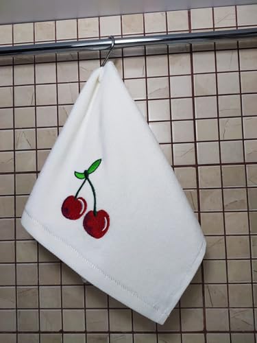 Embroidered Cherry Kitchen Towel Set of 3 – 11x18 Inch 100% Cotton Velour Decorative Hand Towels, Soft & Absorbent Kitchen or Guest Towels - color: Cherry