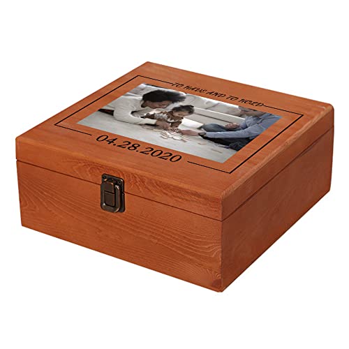 Personalized Memory Box with Photo & Text Custom Wooden Keepsake Box with Lids Wood Storage Box Customized Picture, Gifts for Wedding Anniversary Birthday Graduation Memorial Day - color: Custom 1 photo, size: 9" x 9" x 3.9" (L x W x H)