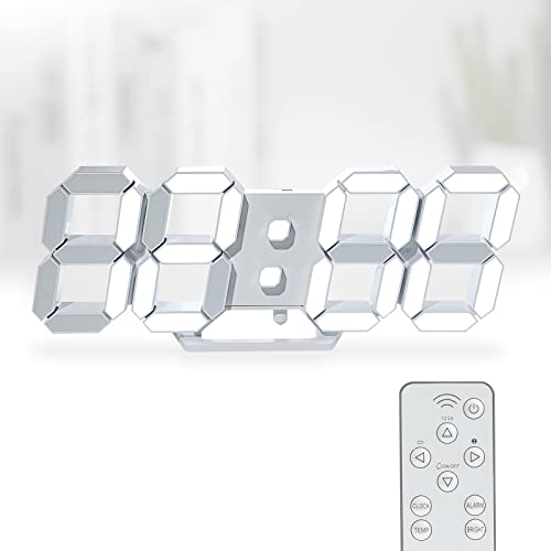 3D LED Digital Wall Clock ,9.7", Large Display Table/ Desk Clock with Remote Control 12/24H Temperature (White Light) - color: 9.7in Clock-white Light