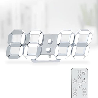 3D LED Digital Wall Clock ,9.7", Large Display Table/ Desk Clock with Remote Control 12/24H Temperature (White Light) - color: 9.7in Clock-white Light
