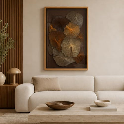 BrightA Large String Nail Thread Art 3D Floral Wall Hanging Sculpture | Hand crafted metal pin and fiber radial bloom panels with layered botanical geometry 27.5"x39.4" - color: Brown + Gold + Dark Red + Natural wood tone, size: 27.5"x39.4"