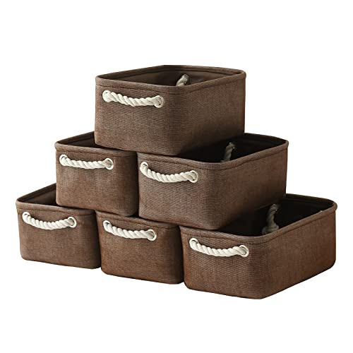 Storage Basket for Organizing - 12x8x5 inch Small 6 Pack Collapsible Storage Bin for Shelves with Handles, Canves Storage Box for Cloth Closet Organizer Gift Toy (Brown) - color: Brown, size: 6PCS/Small -11.8Lx7.9Wx5.2H
