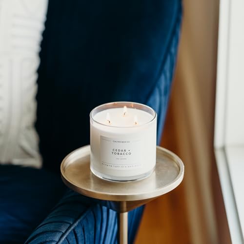 Cedar & Tobacco 3 Wick Scented Candle - 43 Hour Burn | Made in the USA Luxury Clean Soy Wax Candles - Long Lasting Large Glass Jar Candle for Home - 3 Wicks - 14.9oz - color: Cedar + Tobacco