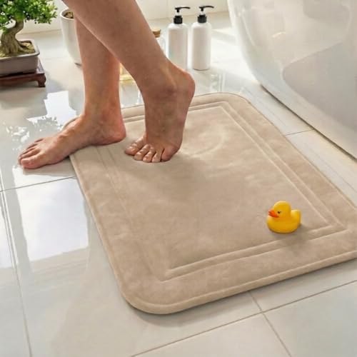 Memory Foam Bath Mat 31x20, Non Slip, Machine Washable, Quick Dry & Absorbent Rugs, Bath Mats for Bathroom Floor, Tub & Shower, Bathroom Rug, Beige - color: Beige, size: 31 x 20 Inch