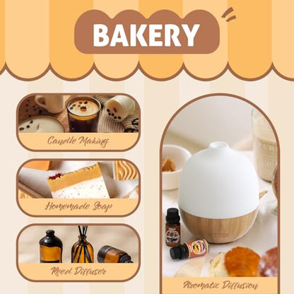 ARVIDSSON Bakery Essential Oils Set, Natural Fragrance Oil for Diffuser, Candle Making - Pumpkin Pie, Snickerdoodle, Gingerbread, Coffee Cake, Creamy Vanilla, Chocolate Cupcake - color: Beige