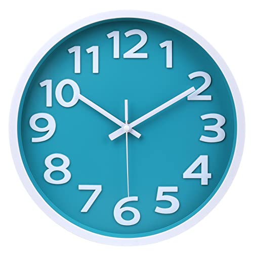Crosstime Wall Clock Silent Non Ticking Indoor Outdoor Clock Battery Operated Easy to Read Analog Decorative Clocks for Bedroom Office Home Patio Pool Porch Decor,12 Inch Aqua - color: 12 Aqua