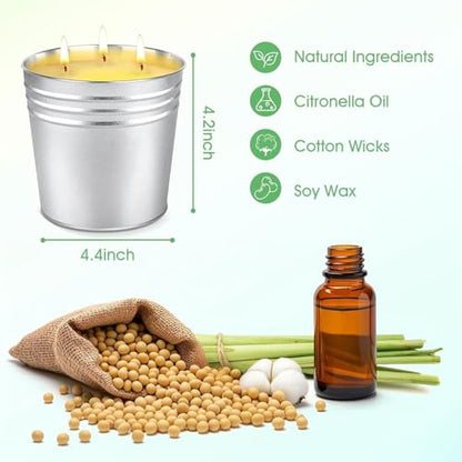 Set of 2 Citronella Outdoor Candle - 17 oz Large 3-Wick Soy Wax Candle with up to 180 Hours of Burning time, Perfect for Yards, Gardens, Balconies and Camping. - color: 2Pack-Lemongrass