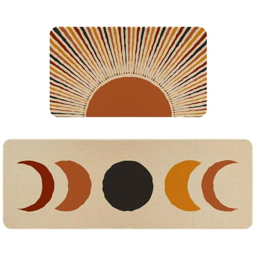 Sun&Moon Boho Kitchen Rugs Set of 2,Farmhouse Style Kitchen Mats for Floor,Washable Kitchen Sink Mats Home Decor Doormat+Runner Rug - color: Sun and Moon