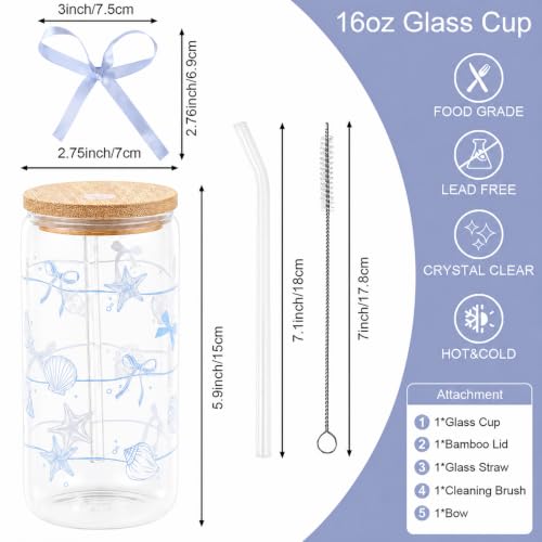 Beach Gifts for Women, Ocean Sea Glass Cup with Lid and Straw | Coffee Cup Tumbler Summer Beachy Stuff for Women Teen Girls Mom Wife Birthday Thanksgiving Wedding Bridal Shower 16oz - style: Ocean