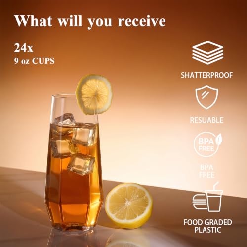 BESTSTAR 48 Pack Clear Plastic Wine Glasses Set BPA-Free Shatterproof | 24 9 OZ Stemless Champagne Flutes & 24 12OZ Diamond Wine Whiskey Glasses, Clear Drinkware for Weddings, Parties & Events - color: Clear Diamond