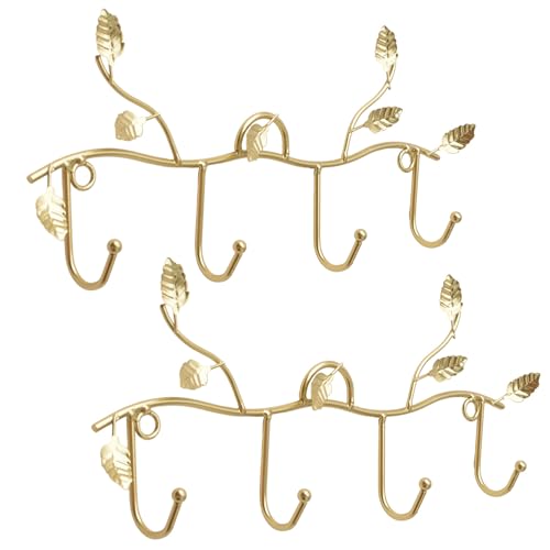 MOROBOR Gold Leaf Coat Rack Wall Mount Hooks, 2 Pack Iron Hooks with 4 Hooks Key Hangers for Wall Decor, No Drill Required