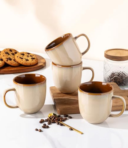 LERATIO Ceramic Coffee Mugs Set of 6,12oz Handmade Coffee Mugs Set | Large Handle for Cappuccino/Latte/Tea/Hot Cocoa,Oven &Dishwasher & Microwave Safe-Pale Kahki - color: Pale Kahki