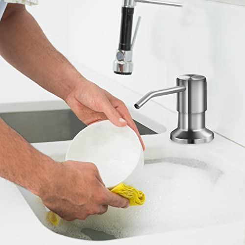 Soap Dispenser for Kitchen Sink and Extension Tube Kit, Stainless Steel SoapDispenser with 47 Inches Tube Connects Directly to Soap Bottle, Hand and Dish Soap Dispenser Pump （Brushed Nickel） - color: Brushed Nickel