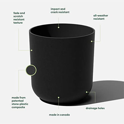 Veradek Round Black Plastic Planter Pots for Indoor/Outdoor Garden Use, with Drainage Holes, Suitable for Small to Large Succulent Plants, Flowers, Modern Interior Plants | Made From a Durable Plastic-Stone Composite With Pre-Drilled Drainage Holes. Moder