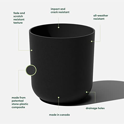 Veradek Round Black Plastic Planter Pots for Indoor/Outdoor Garden Use, with Drainage Holes, Suitable for Small to Large Succulent Plants, Flowers, Modern Interior Plants | Made From a Durable Plastic-Stone Composite With Pre-Drilled Drainage Holes. Moder