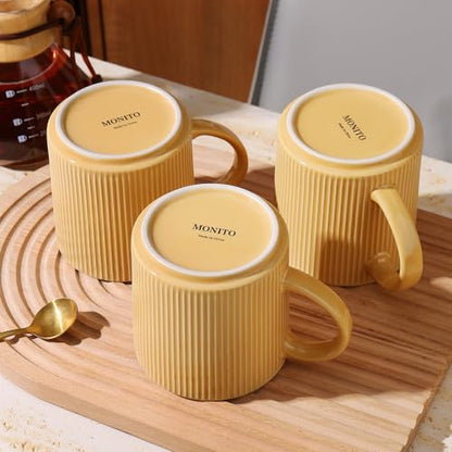 MONITO Coffee Mugs Set of 6,16 oz Ceramic Coffee Cups with Large Handles | Stoneware Mugs Set Suitable for Lattes,Hot tea,Cappuccinos,Mochas and Cocoa,Microwave & Dishwasher Safe,Lemon Yellow - color: Lemon Yellow, size: 6PCS