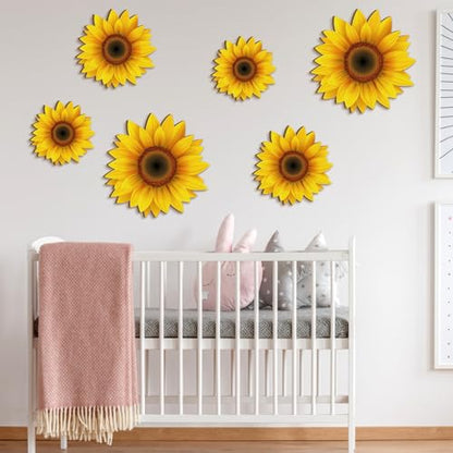 Thyle 6 Pcs Summer Sunflower Wall Decor Wood Sunflower Wall Art | Farmhouse Flower Hanging Decorations, Indoor Summer Flower Hanging Sign for Home, Kitchen, Porch - style: Farmhouse