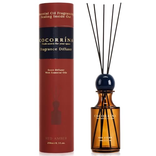 Reed Diffuser 8.5 oz Large Capacity Red Amber Scent | 6 Reed Sticks, Long-Lasting, Home Fragrance Oil Diffuser for Bathroom, Bedroom & Home Décor