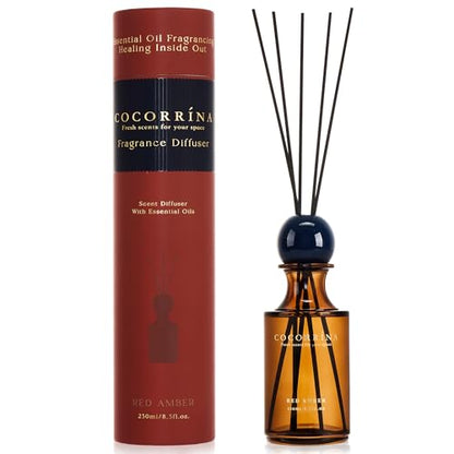 Reed Diffuser 8.5 oz Large Capacity Red Amber Scent | 6 Reed Sticks, Long-Lasting, Home Fragrance Oil Diffuser for Bathroom, Bedroom & Home Décor