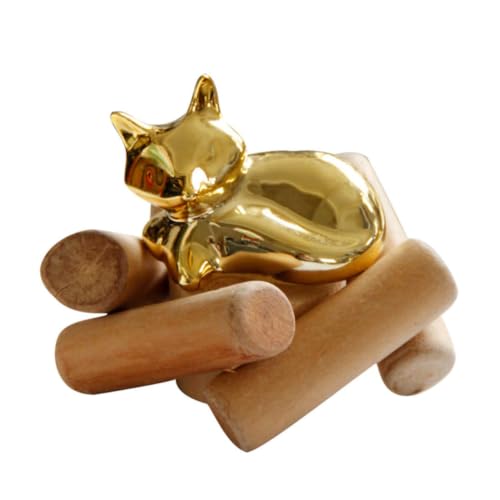 HOMSFOU Golden Ceramic and Wood Animal Desktop Decor Figurine Handy Long-time Use for Home and Office Decoration