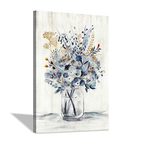 Hardy Gallery Abstract Flower Painting Wall Art: Hand Painted Textured Gold Foils Botanical Flower Bouquet in Crystal Vase Canvas Artwork for Bedroom (36" x 24" x 1 Panel) - color: Floral wall art, size: 36"L x 24"W