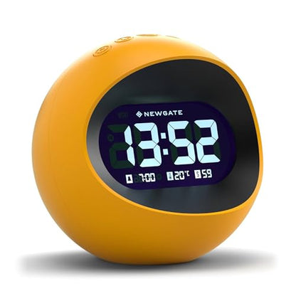 NEWGATE® Centre of the Earth Alarm Clock | Round Retro Digital LCD Clock | Yellow | Ideal for Bedside, Desk or Shelf | Retro Bedroom & Office Accessory - color: Citrus Yellow