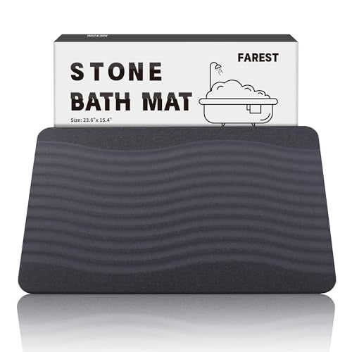 Stone Bath Mat, Diatomaceous Earth Shower Mat, Fast-Drying Bathroom Floor Mat, Absorbent Non-Slip Diatomite Mats for Bathtub, Grey Wave - color: Wide Wave-24*16-1 Pack