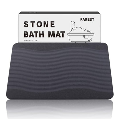 Stone Bath Mat, Diatomaceous Earth Shower Mat, Fast-Drying Bathroom Floor Mat, Absorbent Non-Slip Diatomite Mats for Bathtub, Grey Wave - color: Wide Wave-24*16-1 Pack