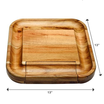 Picnic at Ascot Personalized Engraved Acacia Cheese/Charcuterie Cutting Board with Knife Set & Cheese Markers- Designed & Quality Checked USA