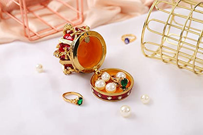 QIFU Red Crown Style Enameled Jeweled Trinket Box Hinged Unique Gift for Family - color: Crown 1 Red