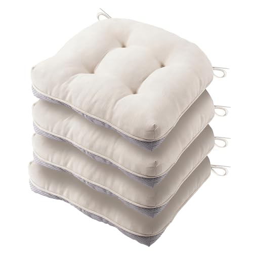 Battilo Waterproof Dining Chair Cushions Set of 4, 15.5"x15.5"x4", Beige | Seat Cushions for Kitchen Chairs with Non-Slip Backing, Indoor/Outdoor Chair Seat Pads with Ties, Breathable Fabric - color: Beige, size: 4 Count(Pack of 1)
