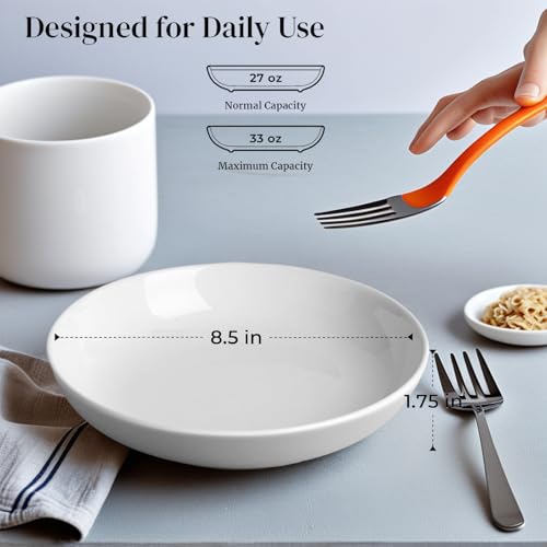 DeeCoo 7 Pack Porcelain Pasta Bowls Ceramic , Large Serving Bowl, Wide and Shallow, Set 8.3 Inch - 30 Ounce - for Pasta, Salad, Cereal, Soup & Microwave & Dishwasher Safe