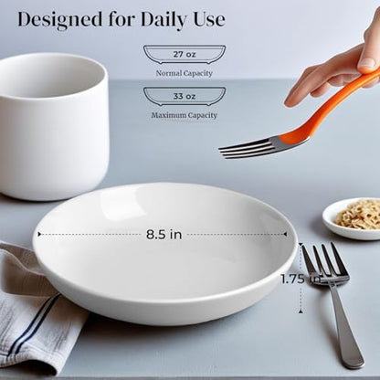 DeeCoo 7 Pack Porcelain Pasta Bowls Ceramic , Large Serving Bowl, Wide and Shallow, Set 8.3 Inch - 30 Ounce - for Pasta, Salad, Cereal, Soup & Microwave & Dishwasher Safe