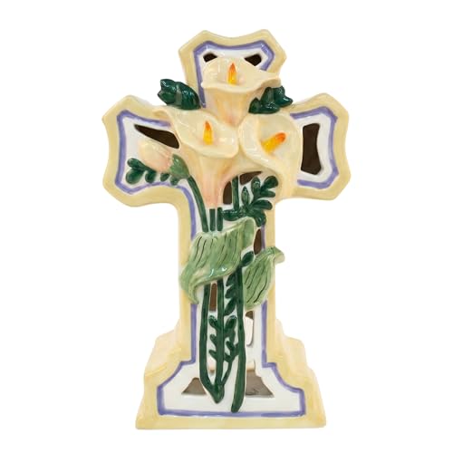 Blue Sky Clayworks Lily Cross Tealight Holder, 5.75-inch Length x 3.75-inch Width