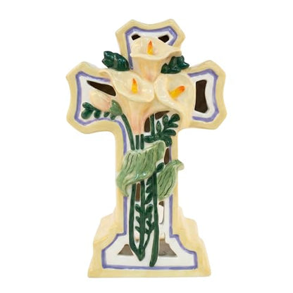 Blue Sky Clayworks Lily Cross Tealight Holder, 5.75-inch Length x 3.75-inch Width