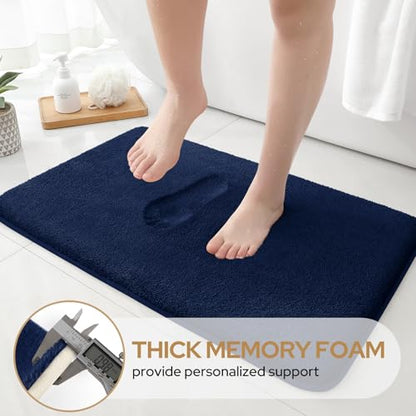 HOMEIDEAS Upgraded Bathroom Rugs Set 3 Piece, Ultra Soft Memory Foam Bath Mats, Super Absorbent Non Slip Washable U-Shaped Toilet Bath Rug (Navy Blue, 17"x24"+20"x32"+U-Shaped 20"x24") - color: Navy Blue