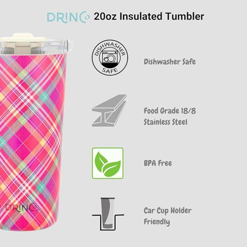 Drinco - 20 oz Stainless Steel Tumbler | Double Walled Vacuum Insulated Mug With Lid, 2 Straws, For Hot & Cold Drinks (20oz Madras Plaid) - color: 20oz Madras Plaid