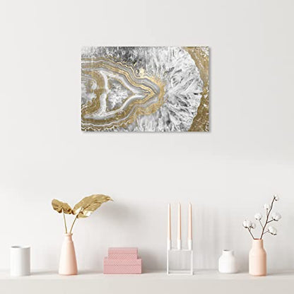 Oliver Gal Abstract Modern Canvas Wall Art Agate Geode Crystal Ready to Hang Home Decor 16.0 x 24.0 Gold and White Canvas Art for Living Room - size: 16"L x 24"W, style: Wrapped Canvas