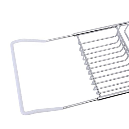 FTVOGUE Bathtub Caddy Tray, Stainless Steel Expandable Bathtub Tray 25 to 38.4 in, Over The Rack with 7.9 in Width, Bathroom Organizer Shelf for Shower Tub Use (Silver) - color: Silver