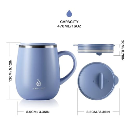 Ideus 16 oz Insulated Coffee Mug with Handle and Lid, Double Wall Stainless Steel Vacuum Thermal Coffee Mug, Travel Coffee Cup Thermal Cup for Home and Office (Ocean Blue 2.0, FUJI DAWN) - color: Ocean Blue 2.0