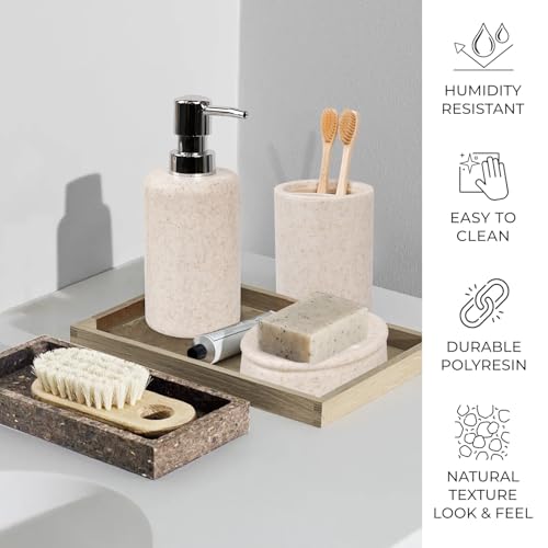 CERBIOR Bathroom Accessories Set 6 PCS Wheat Straw BathroomSet,Beige | Includes Soap Dispenser,Tooth Brush Holder,Toothbrush Cup, Soap Dish for Decorative Countertop and Housewarming Gift - style: beige