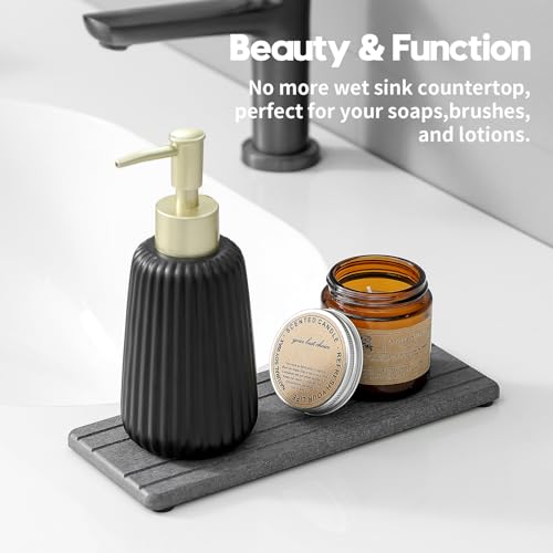 2PCS Diatomite Quick Stone Drying Tray Mat For Bathroom & Kitchen Counter, Instant Dry Water Absorbent Drink Bar Coaster,Vanity Sink Caddy Organizer,Dish Soap Sponge Holder, Dark Gray,9"x3.5" - color: 2pack-9"x 3.5" - Dark Gray