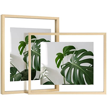 Egofine 11x14 Floating Frames Set of 2, Double Plexiglass Picture Frame, Made of Solid Wood Display Any Size Photo up to 11x14, Wall Mount or Tabletop Standing, Natural Wood - color: Natural Wood, size: 11x14