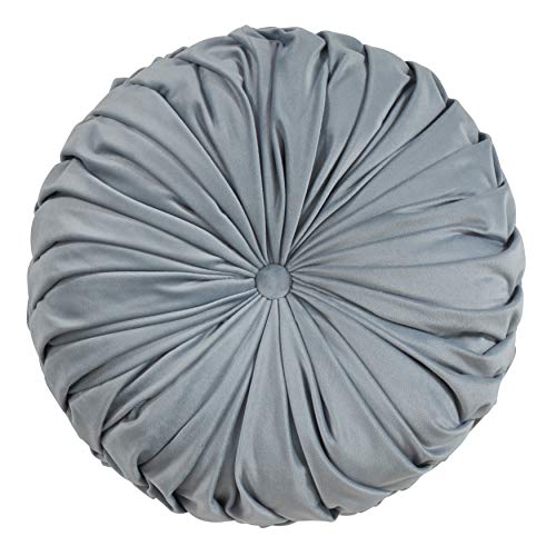 SARO LIFESTYLE Round Velvet Pintucked Poly Filled Throw Pillow - color: Blue-grey, size: 1 Count (Pack of 1)